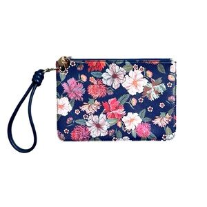 Loft Multi Colored Floral Navy Wristlet Clutch NWOT
